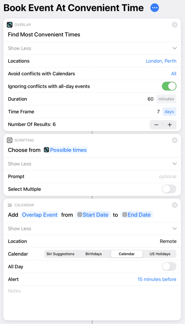 Book event at convenient time - Siri shortcut